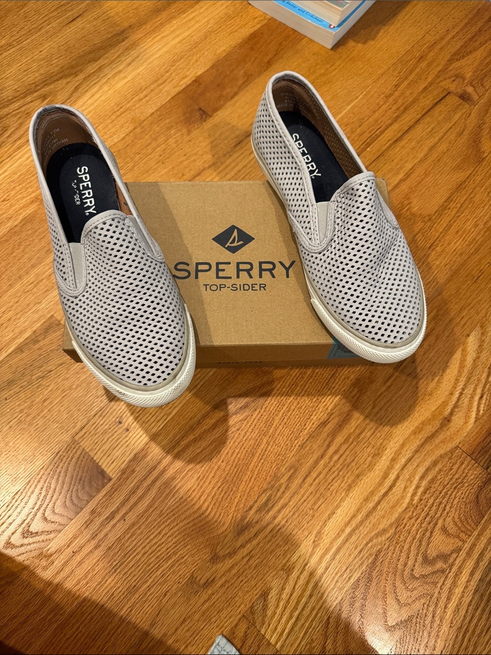 Sperry Women’s Slip-On Perforated Leather Sneakers - Light Gray